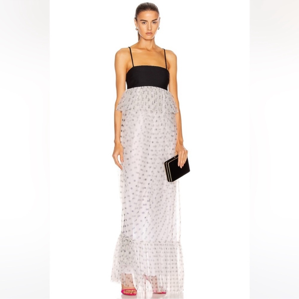 STAUD Black and White Maxi Dress with Spaghetti Straps
